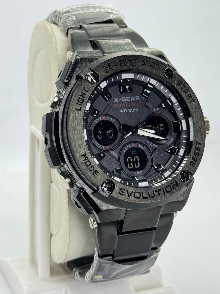 All Black X-Gear Evolution Chain Straps Sports Watch